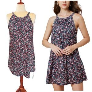 Floral Swing Mini Dress Built-In Bra Halter NEW Size Large Casual Summer NWT